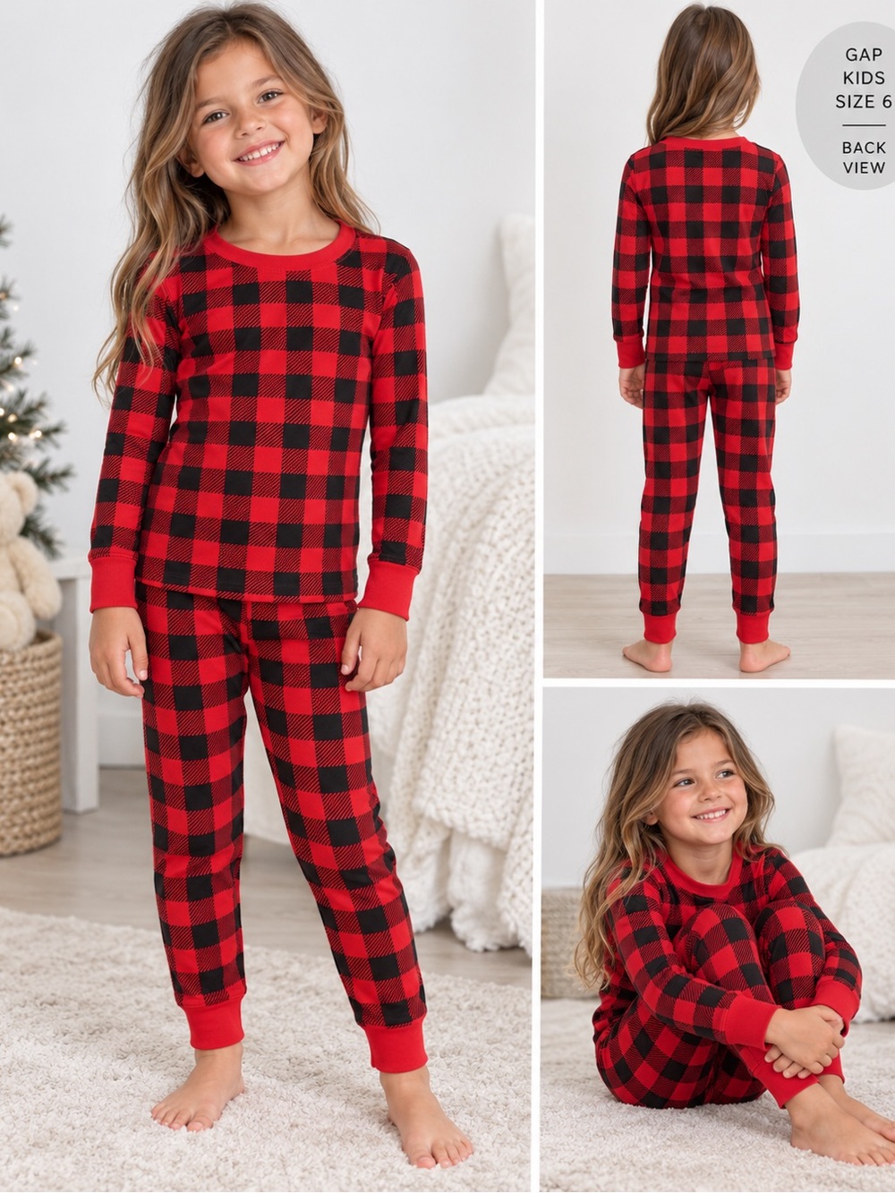 GAP Kids Red Black Buffalo Plaid Pajama Set Size 6
